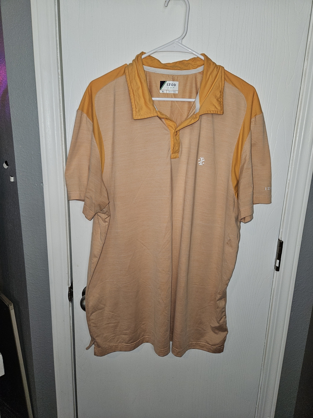 IZOD Golf Men's Peach Orange Short-Sleeve Polo with Golden Accent